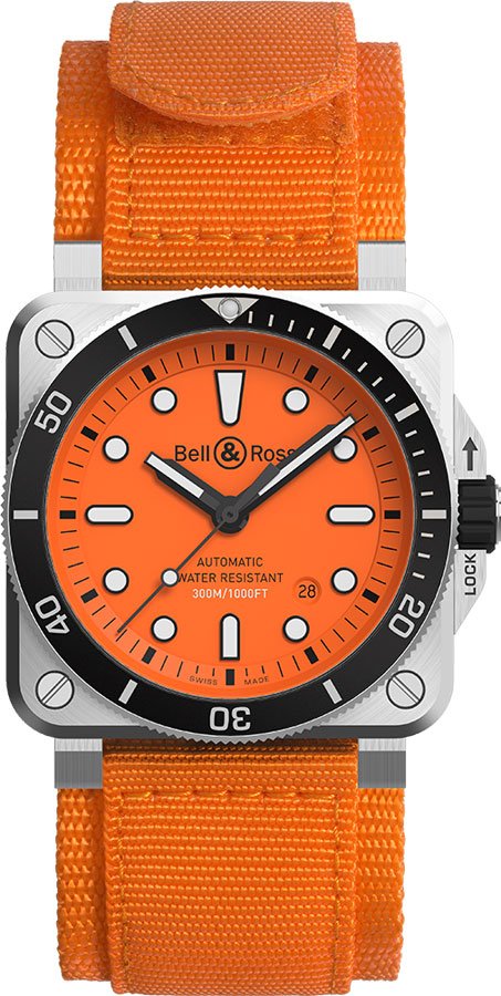 Bell & Ross Diver Orange 42mm Steel Case Men's Watch BR0392-D-O-ST/SRB