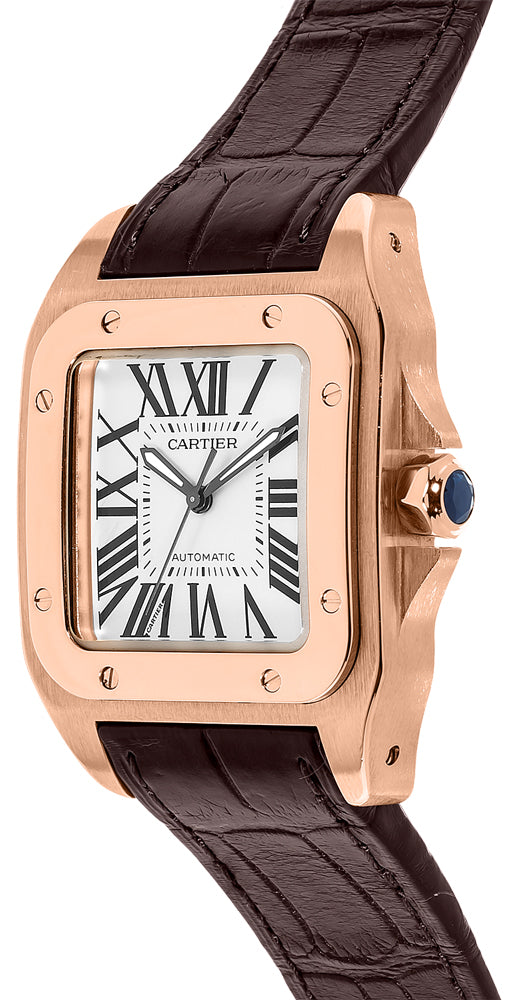 Cartier Santos 100 18k Rose Gold Men's Watch W20108Y1