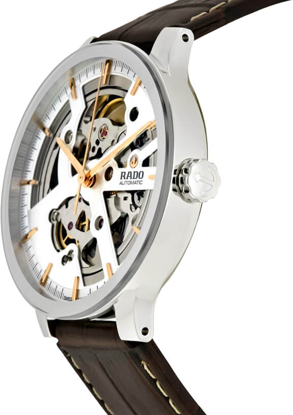 Rado Centrix Automatic Silver Skeleton Dial Brown Leather Men's Watch R30179105