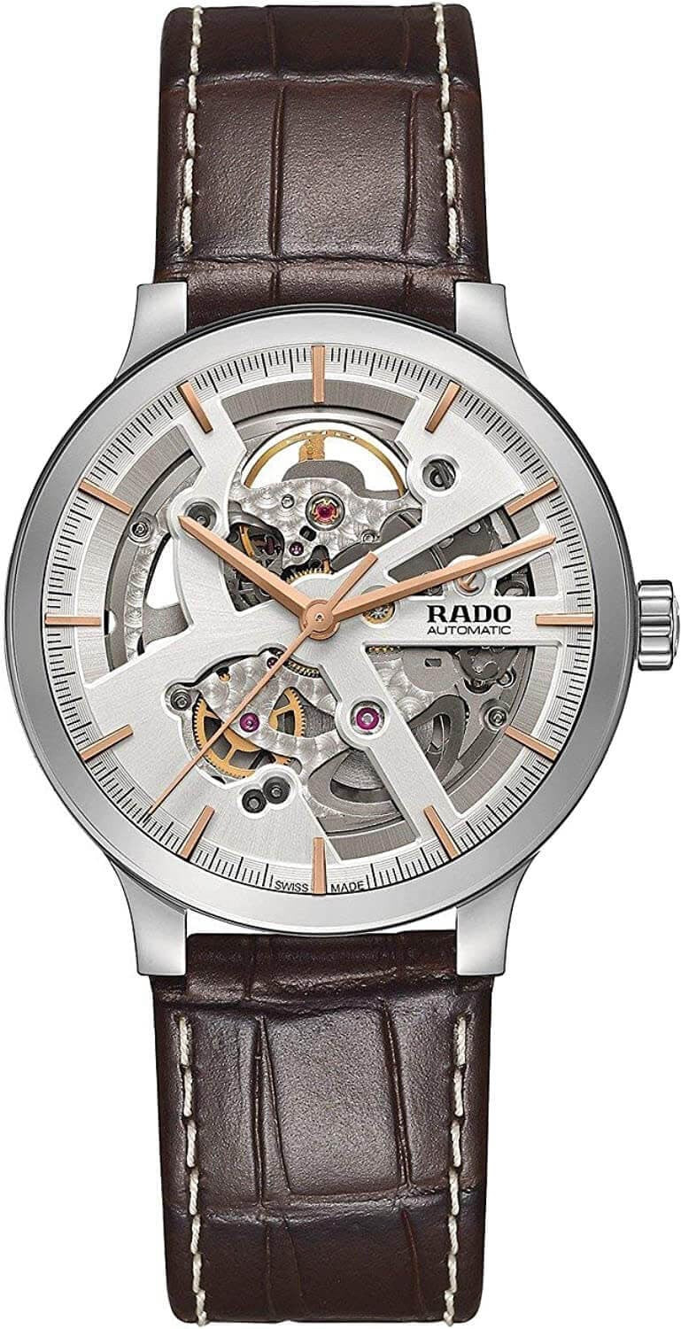 Rado Centrix Automatic Silver Skeleton Dial Brown Leather Men's Watch R30179105
